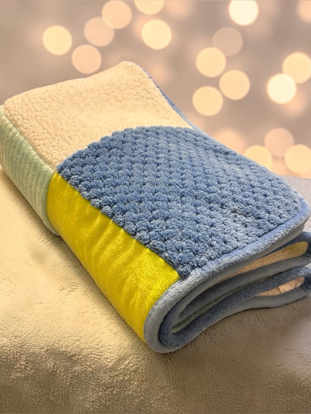 Parents Choice Premium Baby Blanket Patchwork Squares Sherpa Waffle Weave 39x 29